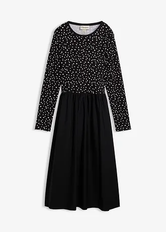 Rochie din mix de materiale din bumbac 100% • negru/ecru punctat • magazin bonprix