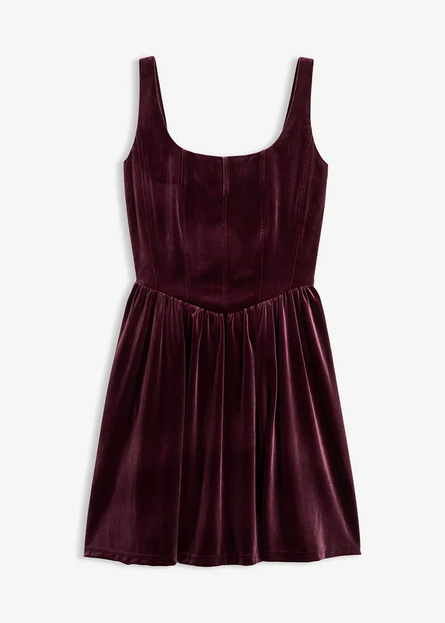 Bustierjurk van zacht fluweel • wijnrood • bonprix online shop
