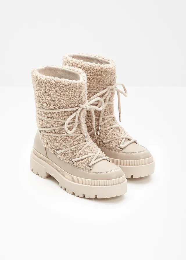 Boots fourrées à lacets, Couleur: sable clair