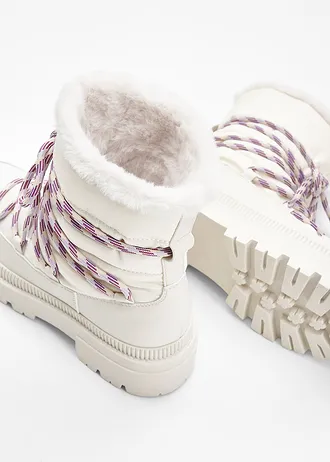 Bélelt magas szárú fűzős cipő • gyöngyfehér-bézs • bonprix áruház