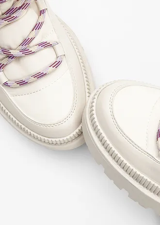 Bélelt magas szárú fűzős cipő • gyöngyfehér-bézs • bonprix áruház