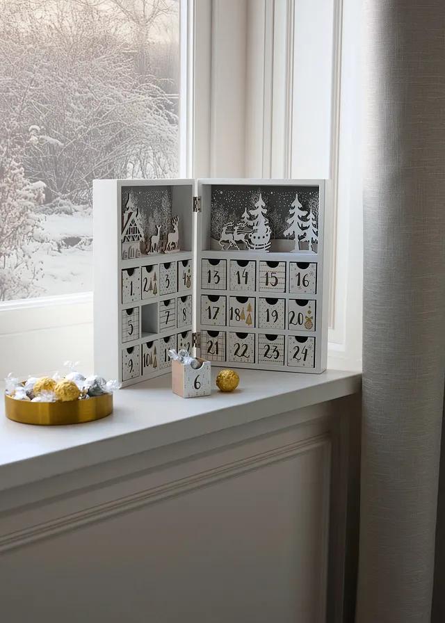 Adventní kalendář se zásuvkami, barva: bílá