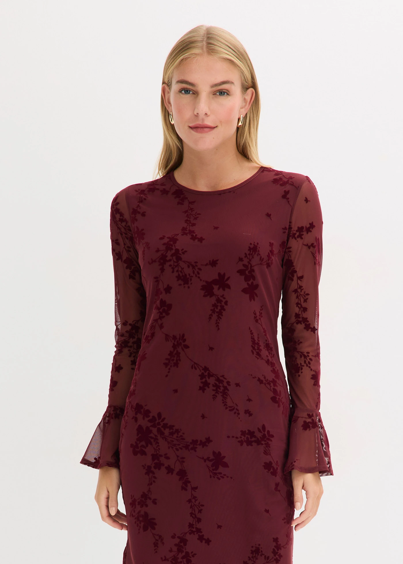 Robe courte avec manches en mesh • bordeaux • Boutique bonprix
