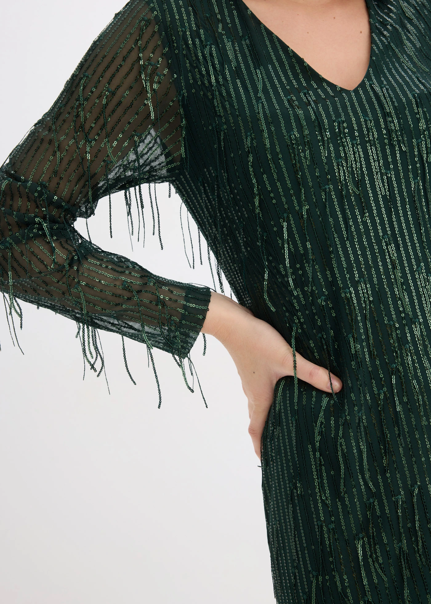 Rochie cu paiete cu franjuri • verde profund • magazin bonprix