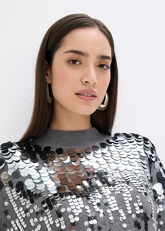 Gebreide jurk met pailletten • grijs gemêleerd • bonprix online shop