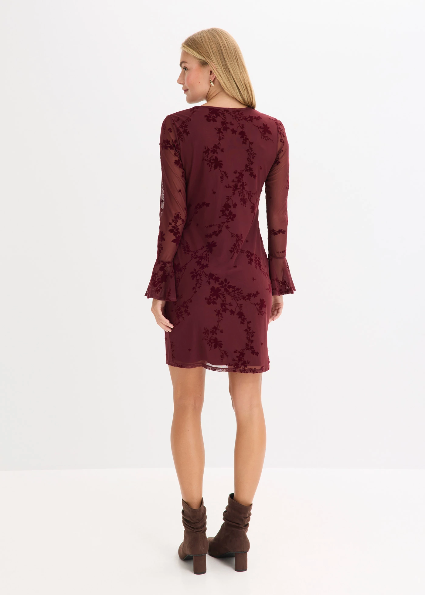 Robe courte avec manches en mesh • bordeaux • Boutique bonprix