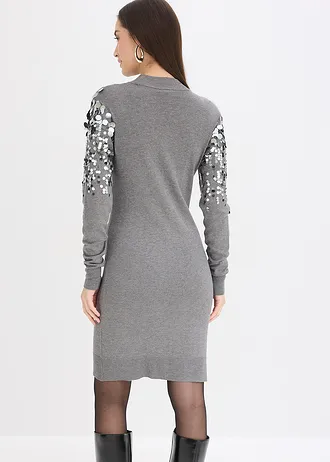 Robe en maille avec sequins sur le haut • gris chiné • Boutique bonprix