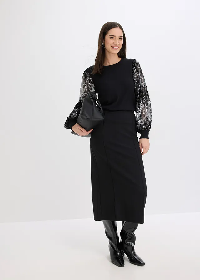 Pull en fine maille avec manches à sequins • noir • product-page.page-title-suffix