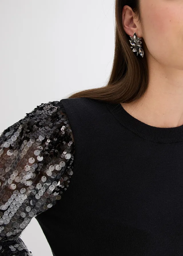 Pull en fine maille avec manches à sequins • noir • product-page.page-title-suffix