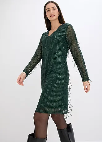Rochie cu paiete cu franjuri • verde profund • magazin bonprix