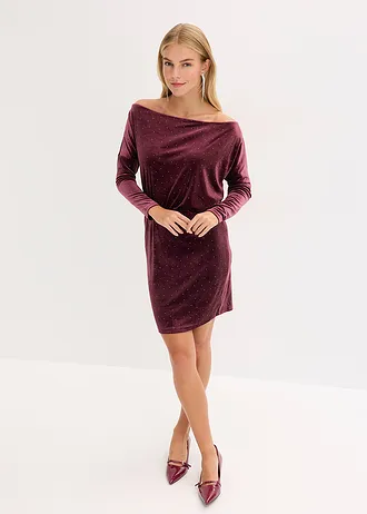 Mini jurk van zacht fluweel met glitters • wijnrood • bonprix online shop