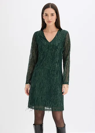 Rochie cu paiete cu franjuri • verde profund • magazin bonprix