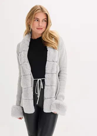 Gilet en maille à bordure amovible • gris clair • Boutique bonprix