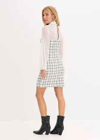 Robe courte en maille bouclette avec manches en mousseline • blanc/noir carreaux • Boutique bonprix