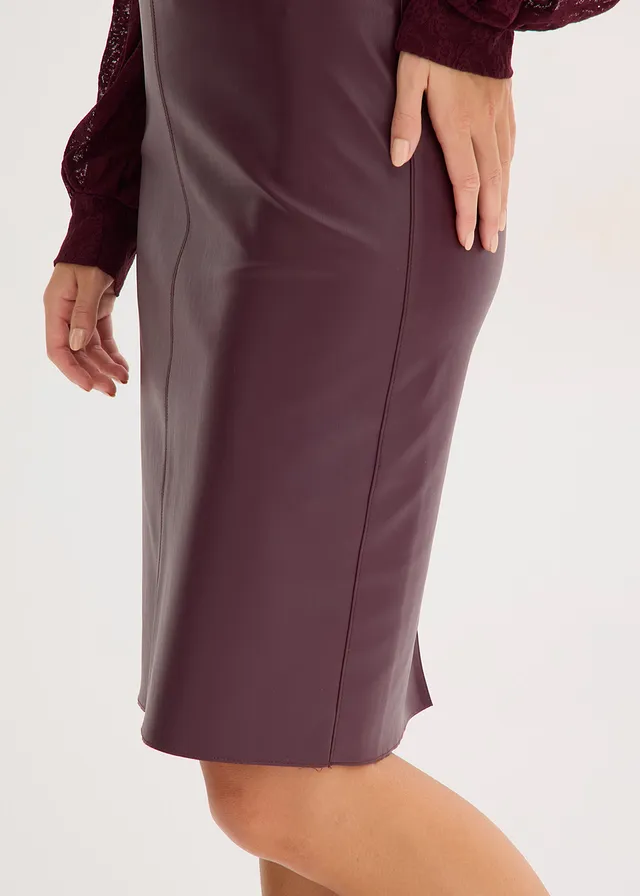 Knie-lange imitatiesuède rok met nauwsluitende pasvorm • wijnrood • product-page.page-title-suffix