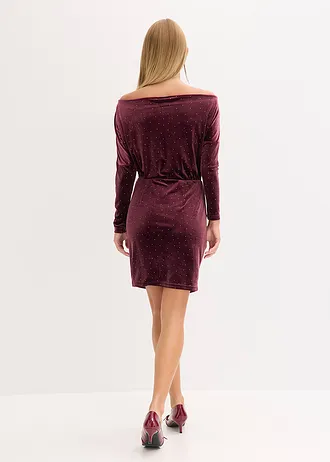 Robe courte en velours fluide avec strass • bordeaux • Boutique bonprix