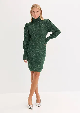 Rochie tricotată ornată cu paiete • verde închis • magazin bonprix