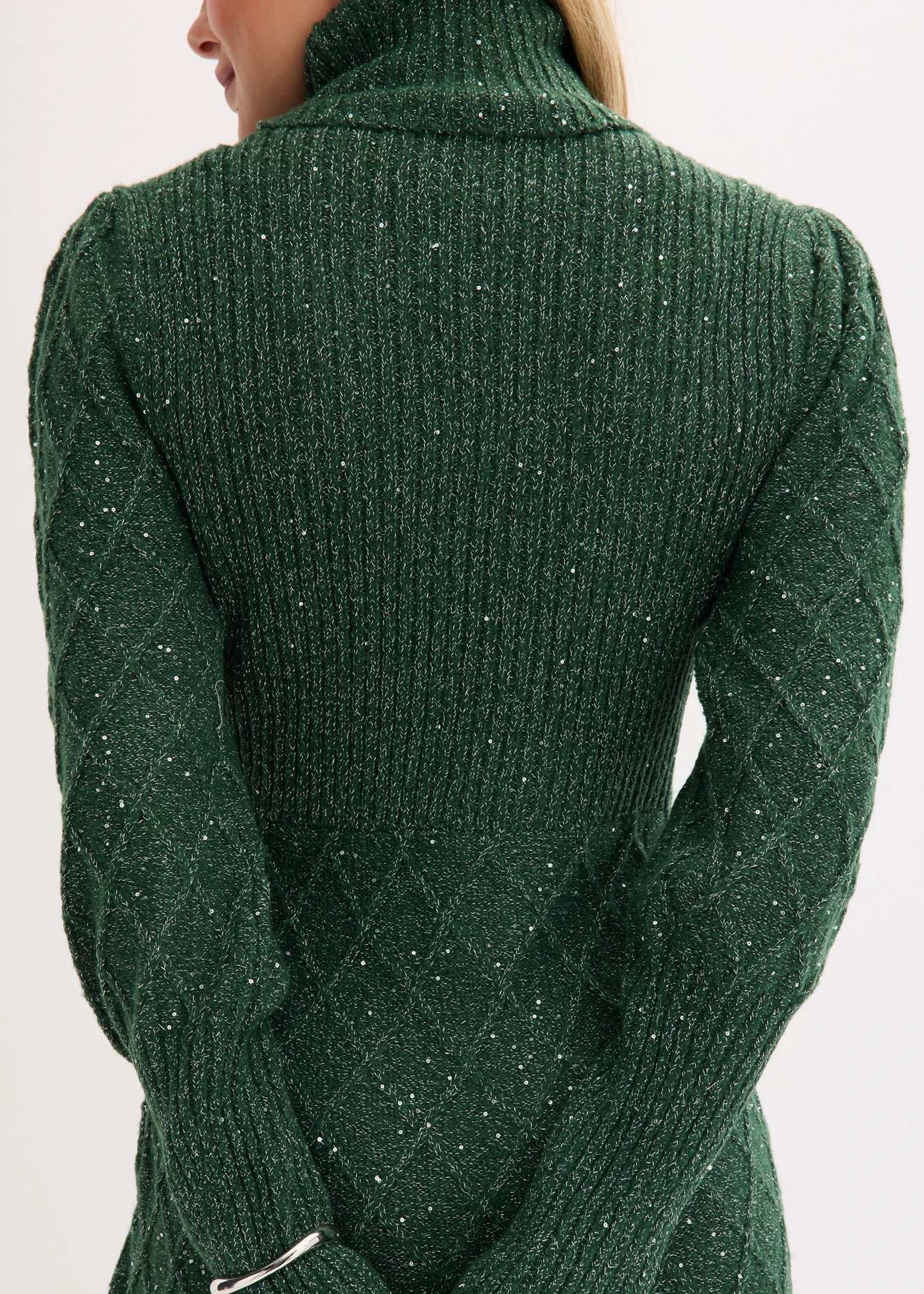 Rochie tricotată ornată cu paiete • verde închis • magazin bonprix