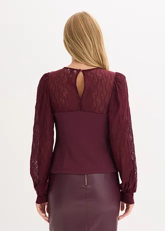 T-shirt manches longues à dentelle • bordeaux • Boutique bonprix