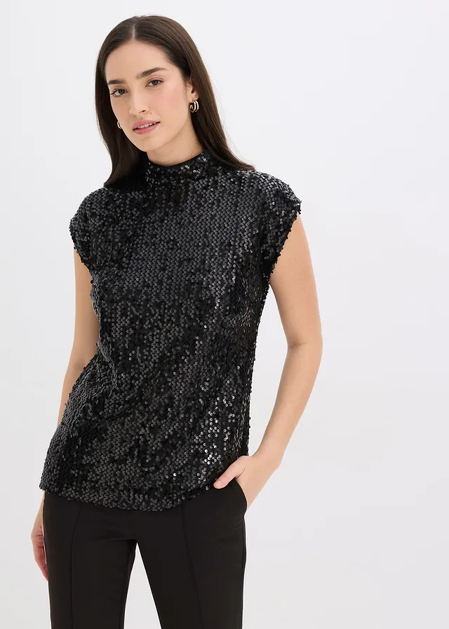 Top à paillettes, Couleur: noir