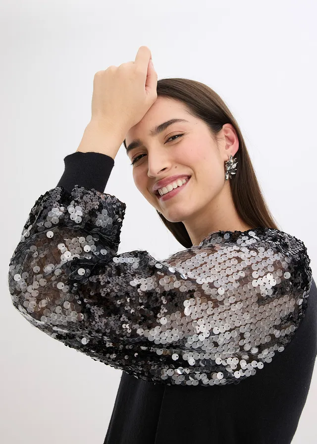 Pull en fine maille avec manches à sequins • noir • product-page.page-title-suffix