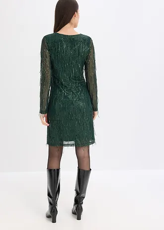 Rochie cu paiete cu franjuri • verde profund • magazin bonprix
