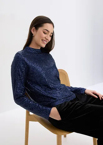 Halenka bez zapínání, s flitry • tmavě modrá • bonprix obchod