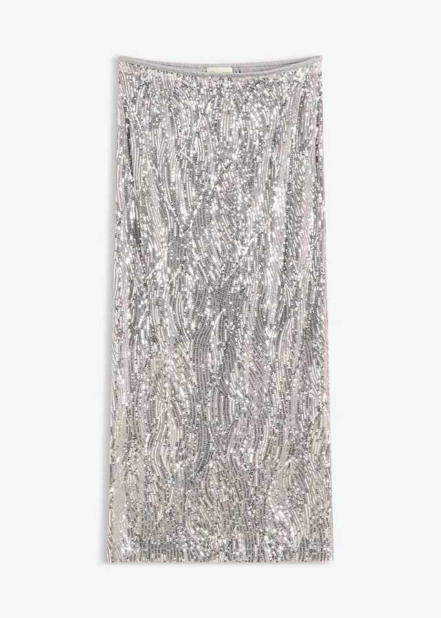Midirok met pailletten, Kleur: zilverkleur