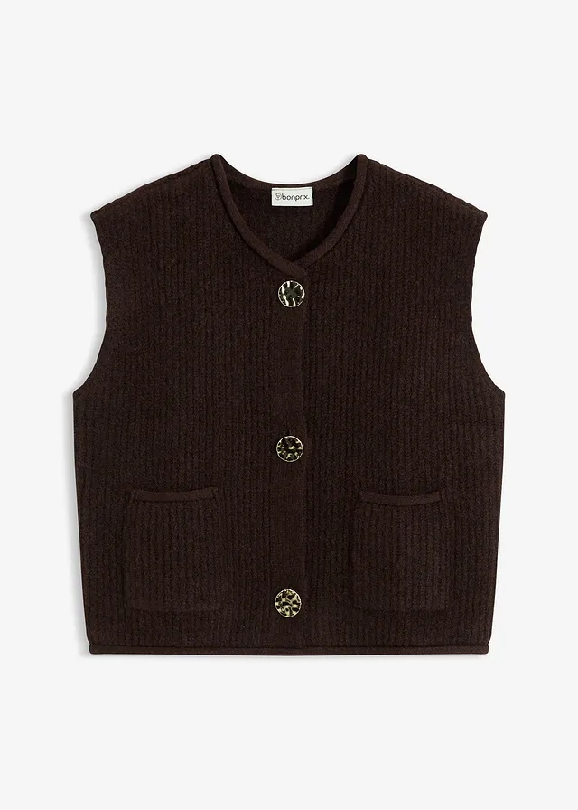Gilet sans manches en maille à boutons décoratifs
