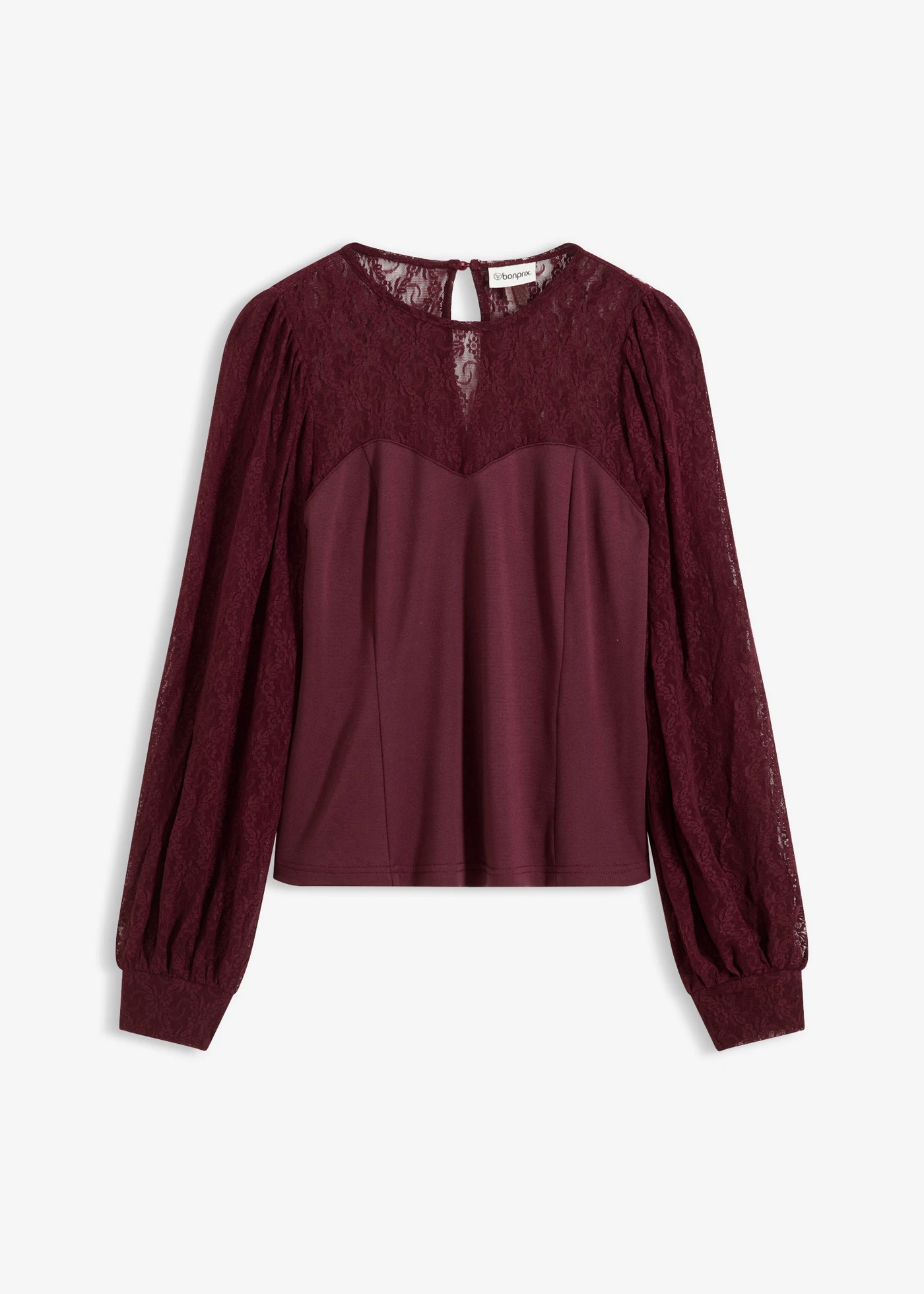 T-shirt manches longues à dentelle • bordeaux • Boutique bonprix