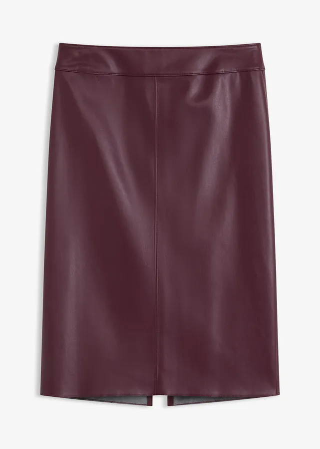 Knie-lange imitatiesuède rok met nauwsluitende pasvorm • wijnrood • bonprix online shop