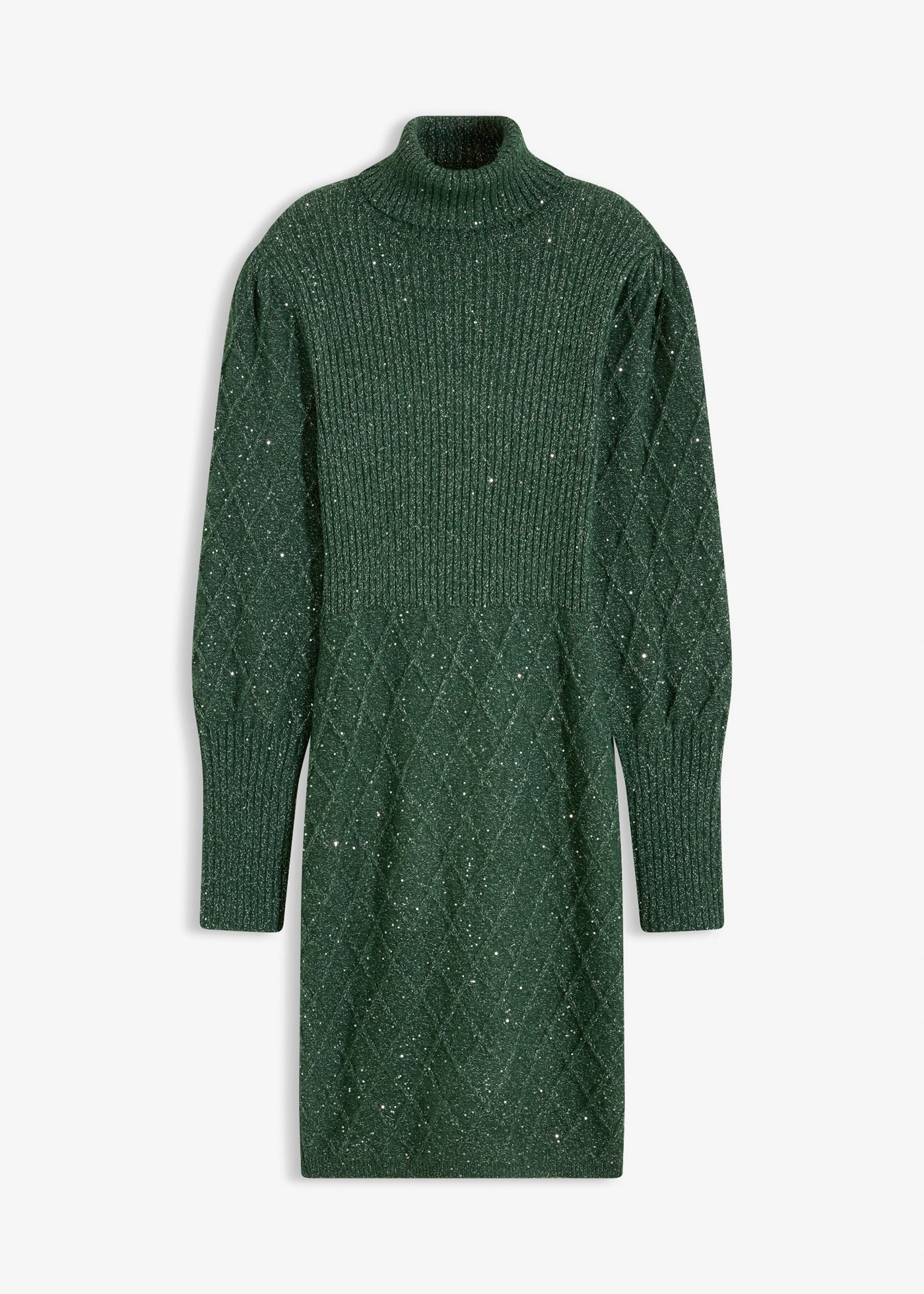 Rochie tricotată ornată cu paiete • verde închis • magazin bonprix