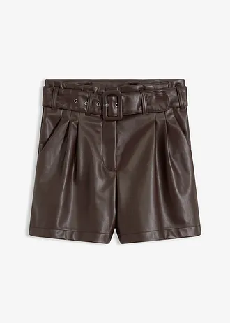 Imitatieleren short met riem • donkerbruin • bonprix online shop