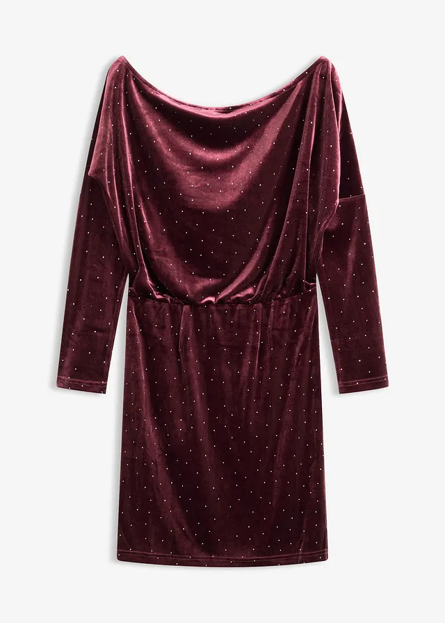 Robe courte en velours fluide avec strass • bordeaux • Boutique bonprix