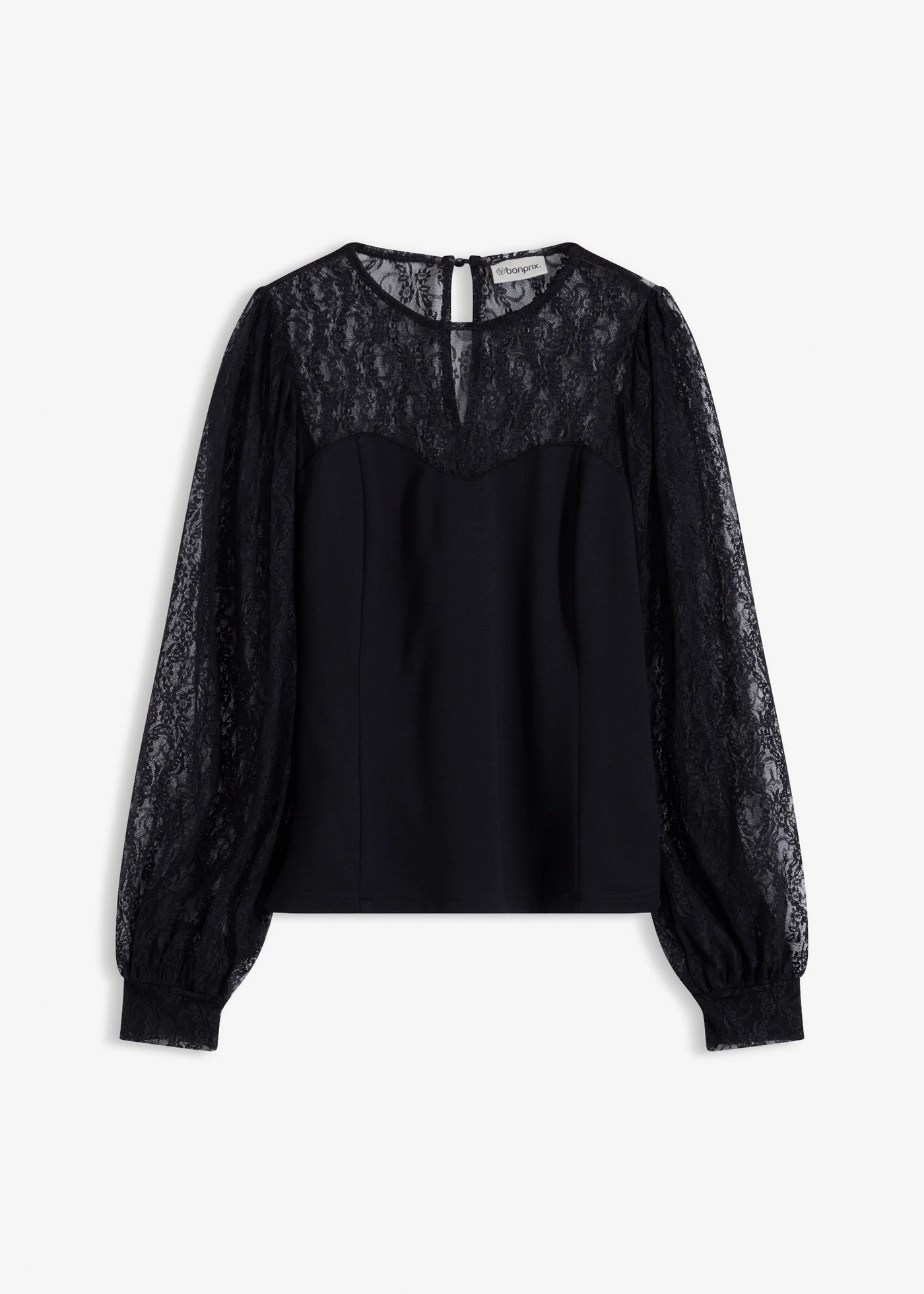 T-shirt manches longues à dentelle • noir • Boutique bonprix