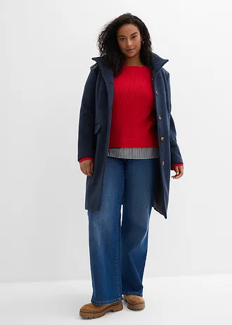 Svetr s halenkovou vsadkou, barva: lávově červeno-bílo-stínová šedá