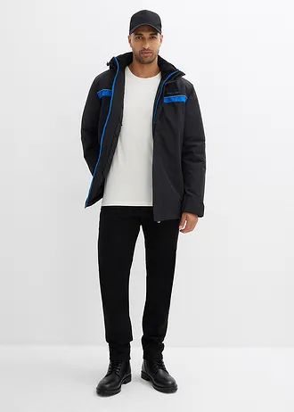 Parka imperméable en matière technique à capuche amovible • noir/bleu azur • Boutique bonprix