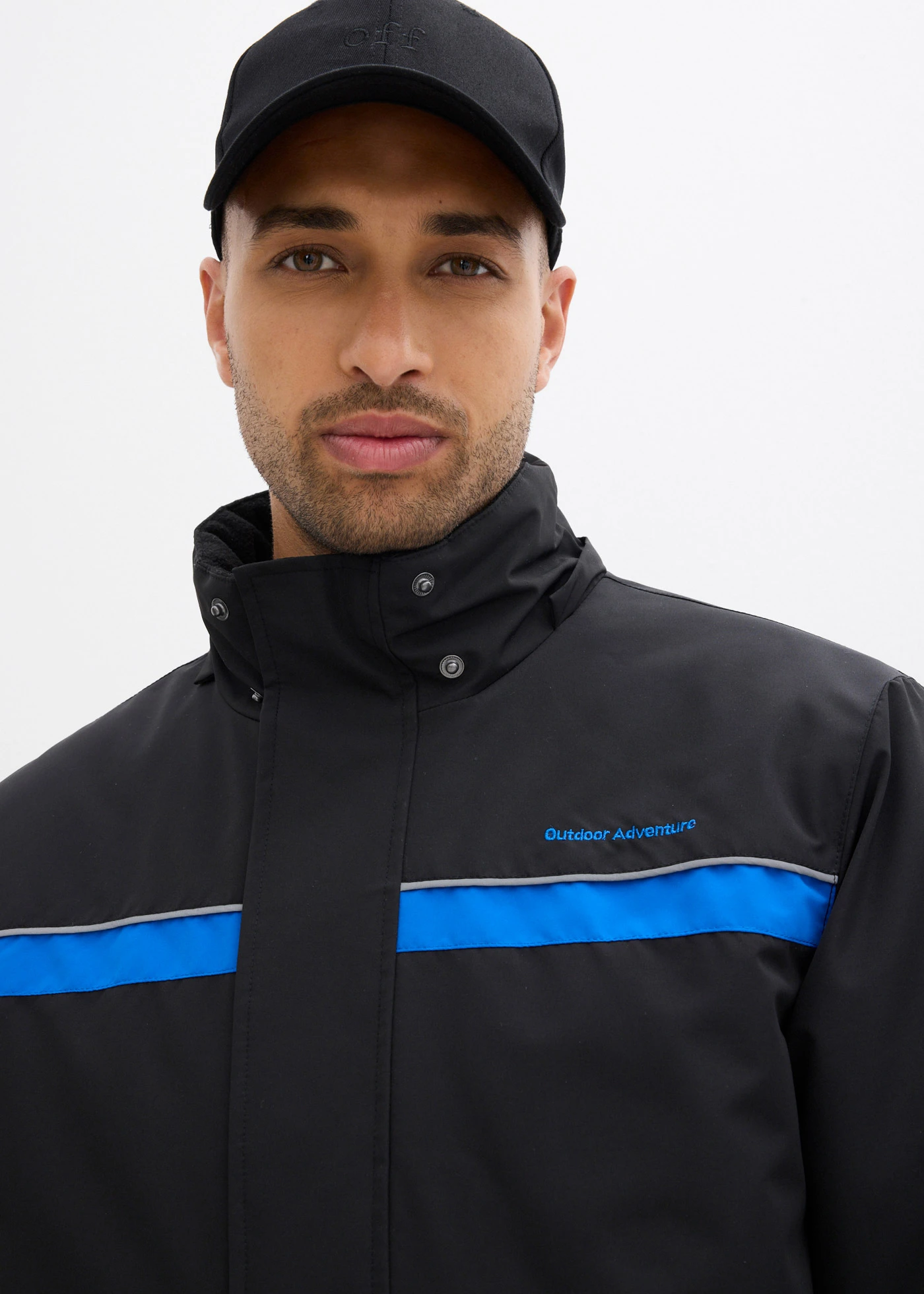 Parka imperméable en matière technique à capuche amovible • noir/bleu azur • Boutique bonprix