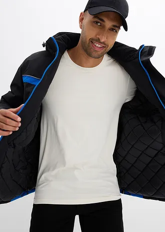 Parka imperméable en matière technique à capuche amovible • noir/bleu azur • Boutique bonprix