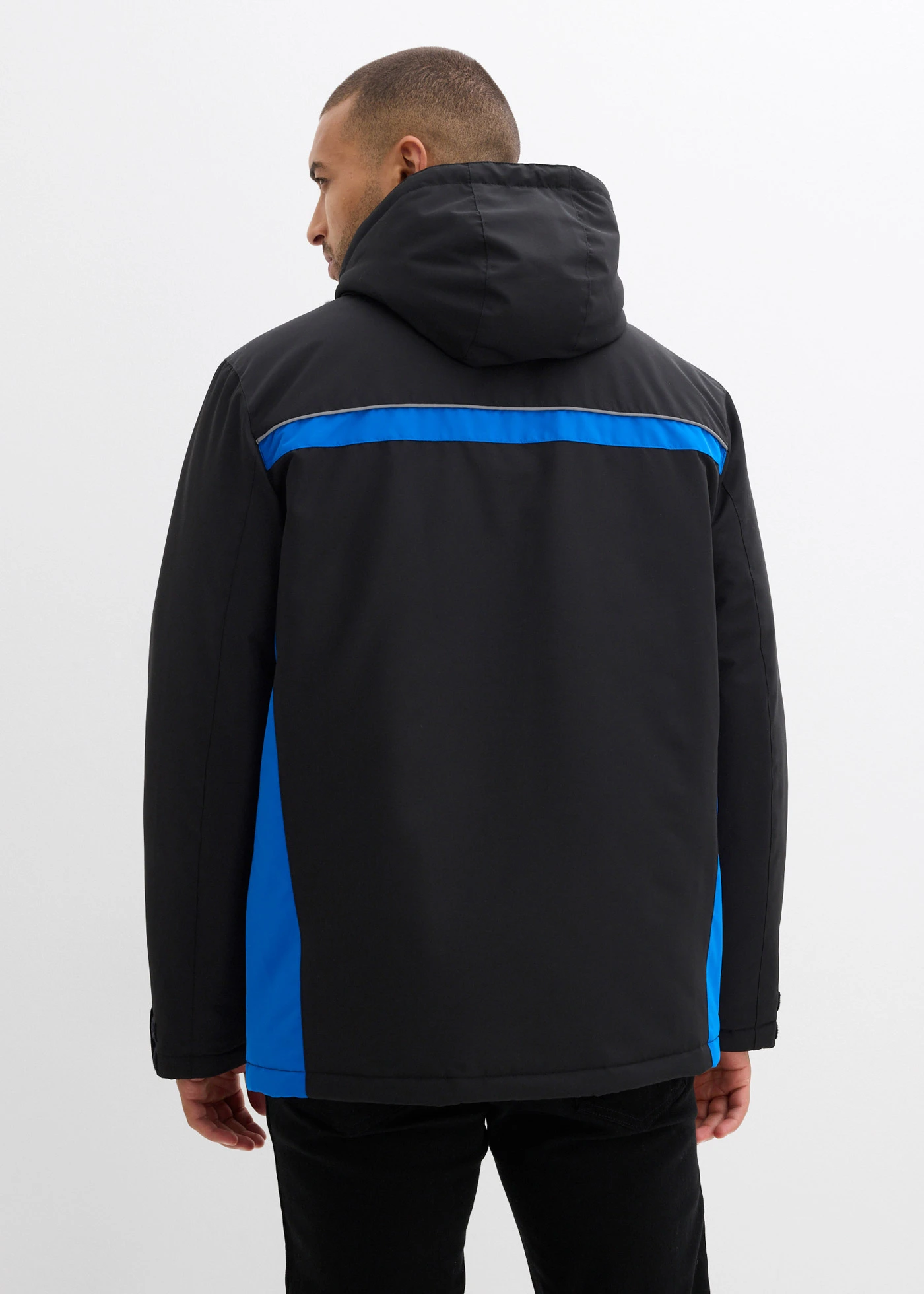 Parka imperméable en matière technique à capuche amovible • noir/bleu azur • Boutique bonprix