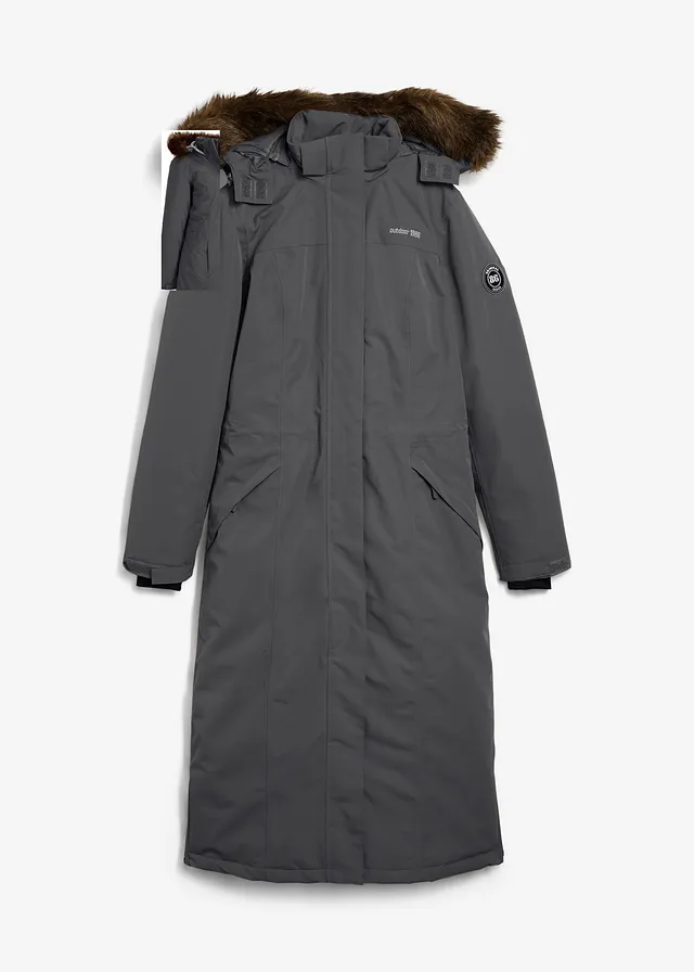 Lange outdoor jas met imitatiebont, waterdicht • leigrijs • bonprix online shop