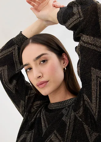 Kötött pulóver csillogó hatással • fekete/aranyszín • bonprix áruház