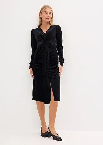 Midi jurk van soepelvallend fluweel, Kleur: zwart