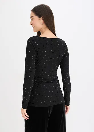 Longsleeve, Kleur: gestipt zwart