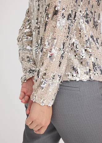 Bluză cu mâneci lungi și paiete • bej-argintiu • magazin bonprix