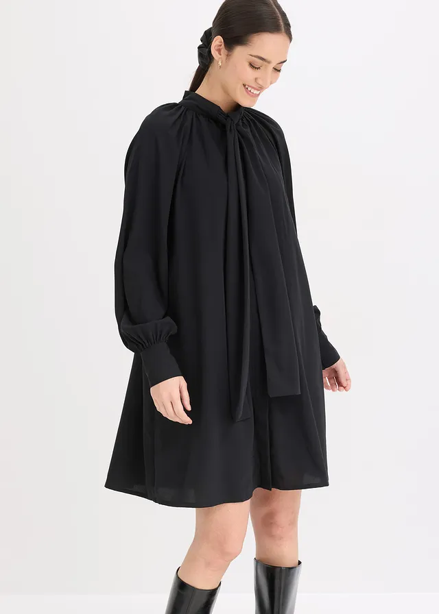 Robe-chemise à col lavallière, Couleur: noir