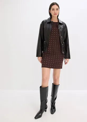 Jersey jurk met strass-applicaties • donkerbruin • bonprix online shop