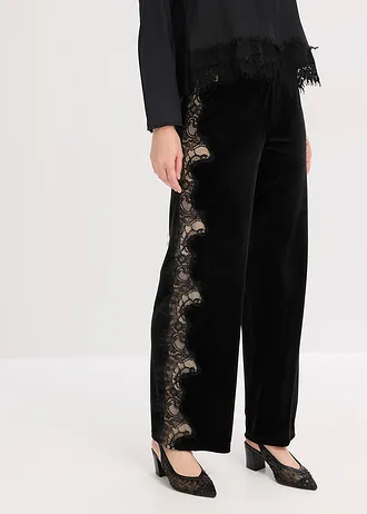 Marlene nadrág puha bársonyból és csipkebetéttel • fekete/krétabézs egyéb • bonprix áruház