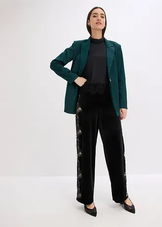 Marlene nadrág puha bársonyból és csipkebetéttel • fekete/krétabézs egyéb • bonprix áruház