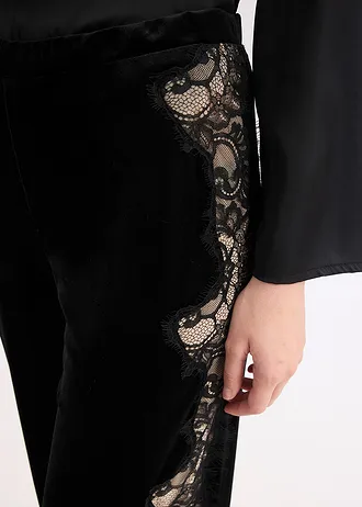 Marlene nadrág puha bársonyból és csipkebetéttel • fekete/krétabézs egyéb • bonprix áruház